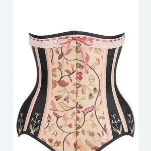 Black and Cream Shapewear Corset with Floral Embroidery